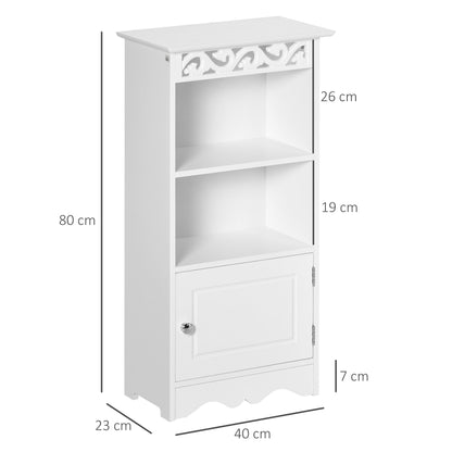 Floor Cabinet and 2-Shelf Cabinet with Door in White MDF Bathroom 40W x 23D x 80H cm White