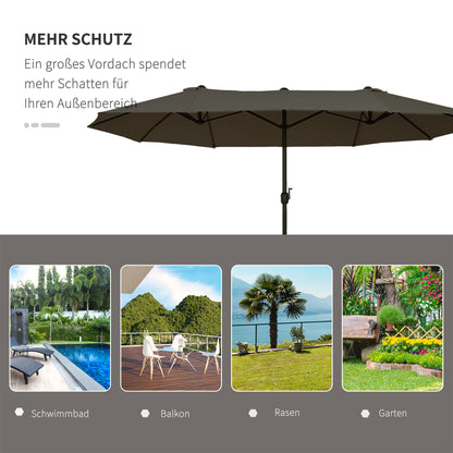 Double Sun Umbrella 455 x 265 cm, UV Protection Sunshade with Hand Crank, Balcony Umbrella Beach Umbrella Windproof Crank Umbrella Sun Protection for Beach Balcony Garden, Gray