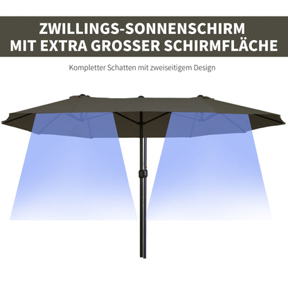 Double Sun Umbrella 455 x 265 cm, UV Protection Sunshade with Hand Crank, Balcony Umbrella Beach Umbrella Windproof Crank Umbrella Sun Protection for Beach Balcony Garden, Gray