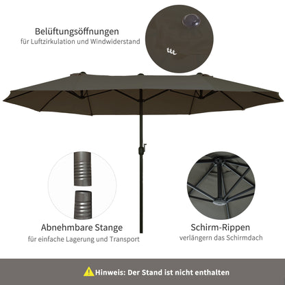 Double Sun Umbrella 455 x 265 cm, UV Protection Sunshade with Hand Crank, Balcony Umbrella Beach Umbrella Windproof Crank Umbrella Sun Protection for Beach Balcony Garden, Gray