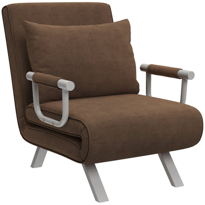 Single Seater Convertible Armchair Sofa Bed Removable Cover Great Comfort Cushion Metal Armrests Suede Brown