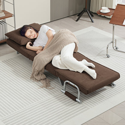 Single Seater Convertible Armchair Sofa Bed Removable Cover Great Comfort Cushion Metal Armrests Suede Brown