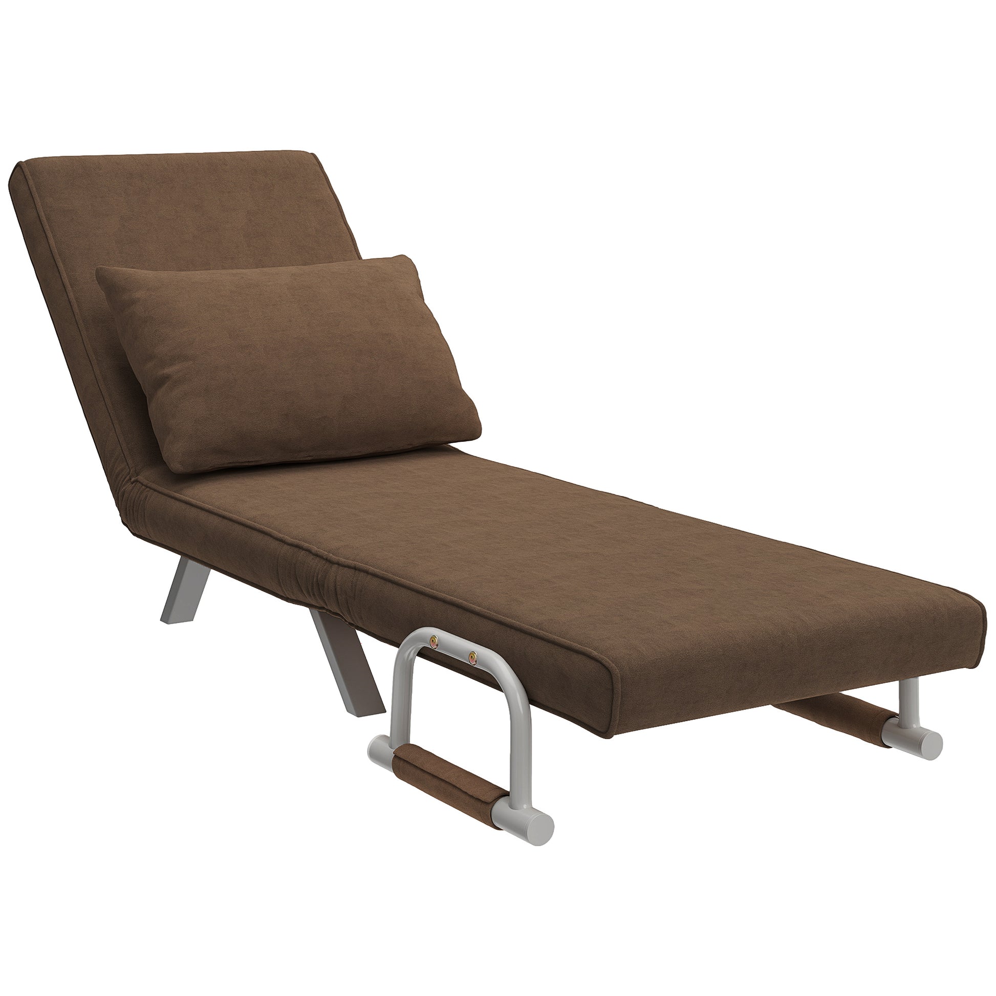 Single Seater Convertible Armchair Sofa Bed Removable Cover Great Comfort Cushion Metal Armrests Suede Brown