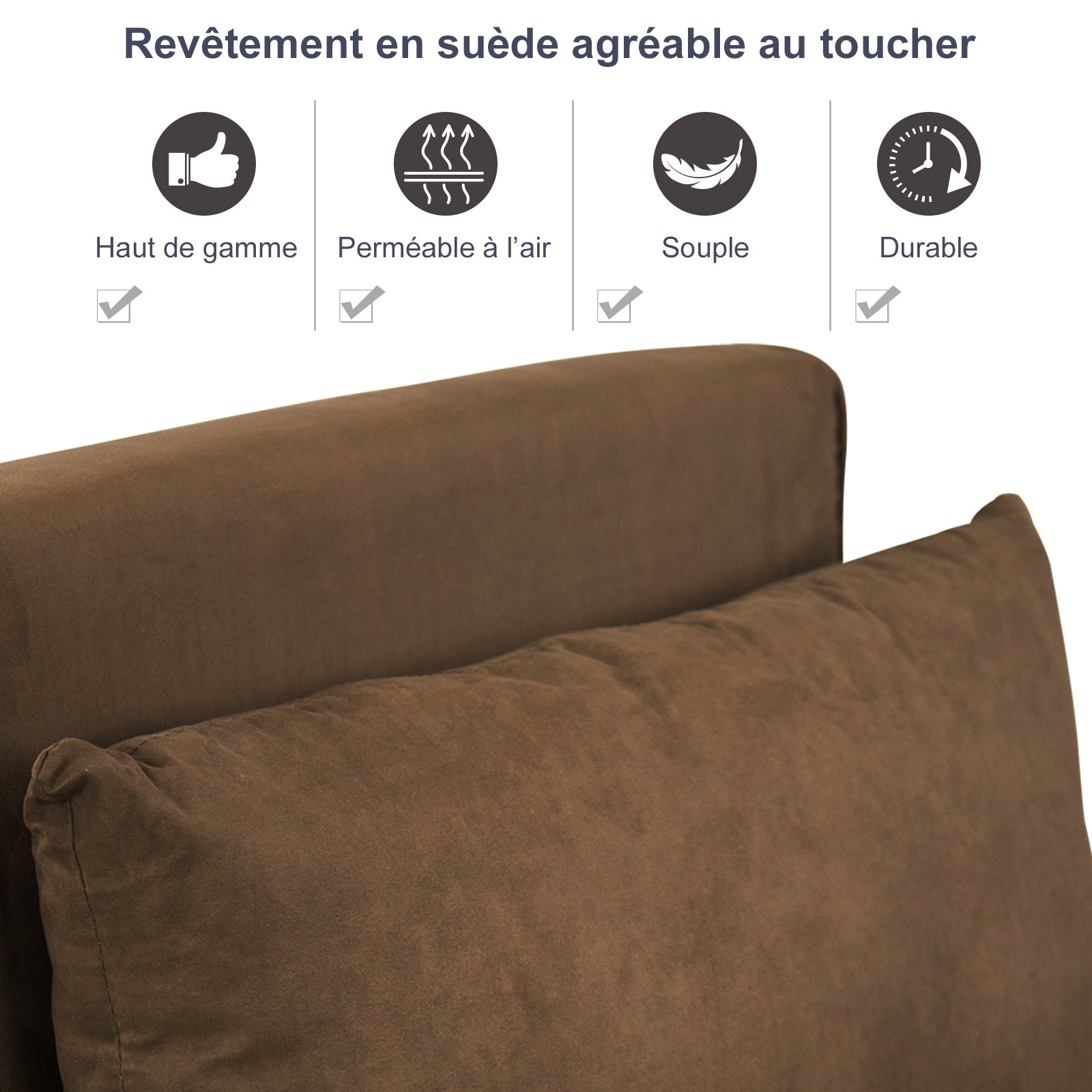 Single Seater Convertible Armchair Sofa Bed Removable Cover Great Comfort Cushion Metal Armrests Suede Brown