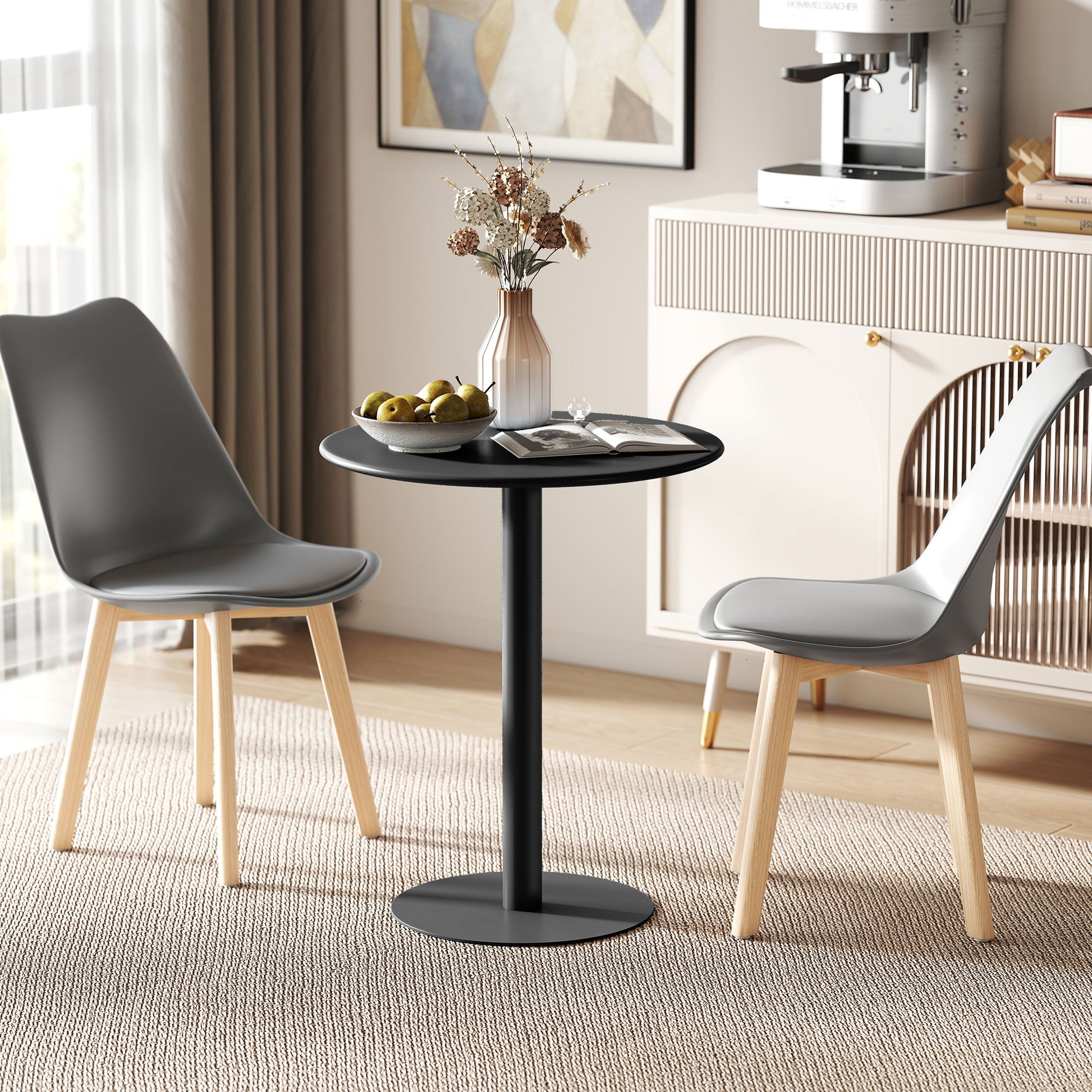 Dining Table, Round Kitchen Table for 2 Persons, Modern Dining Table for Living Room, Garden, Steel, Ø60 x 72 cm, Black