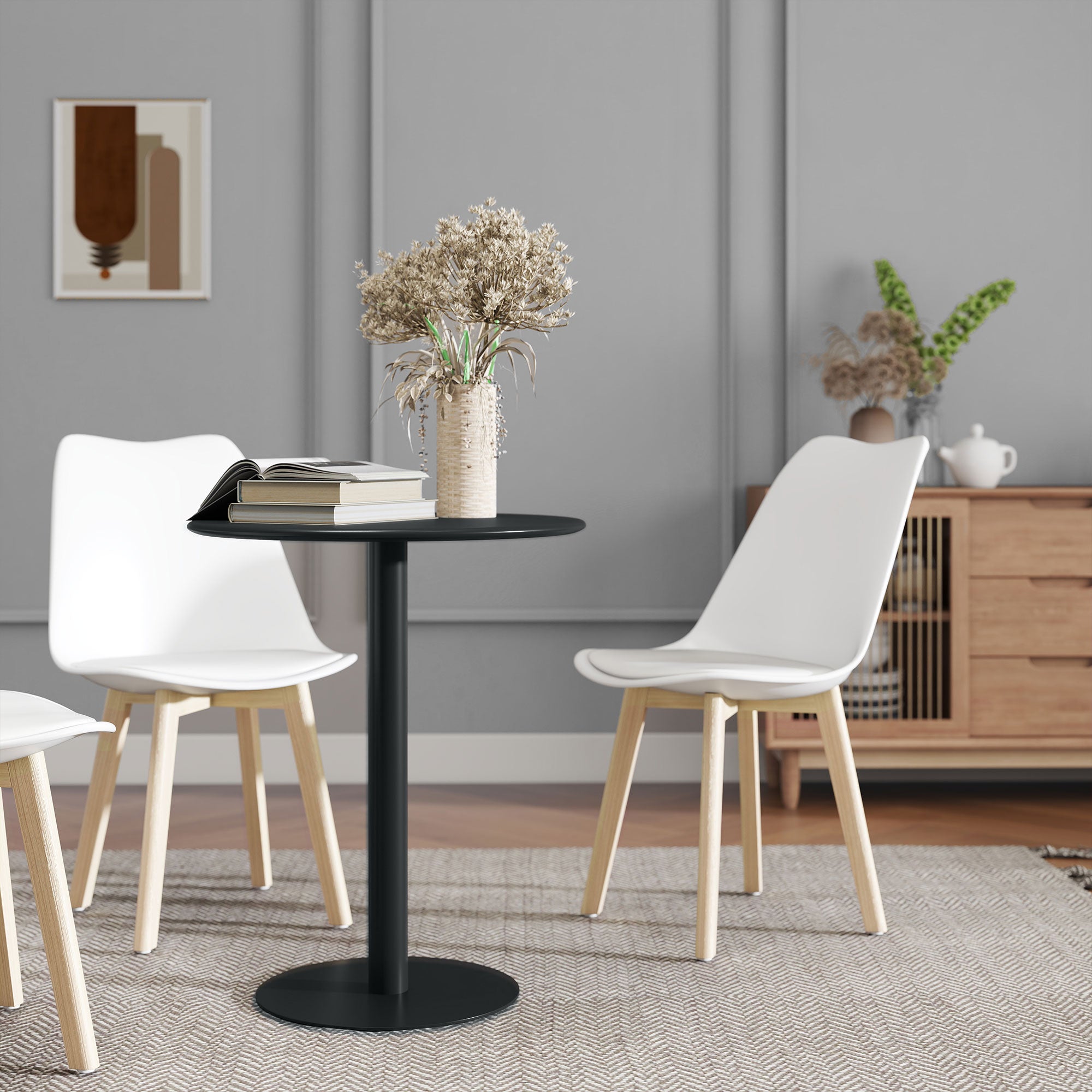 Dining Table, Round Kitchen Table for 2 Persons, Modern Dining Table for Living Room, Garden, Steel, Ø60 x 72 cm, Black