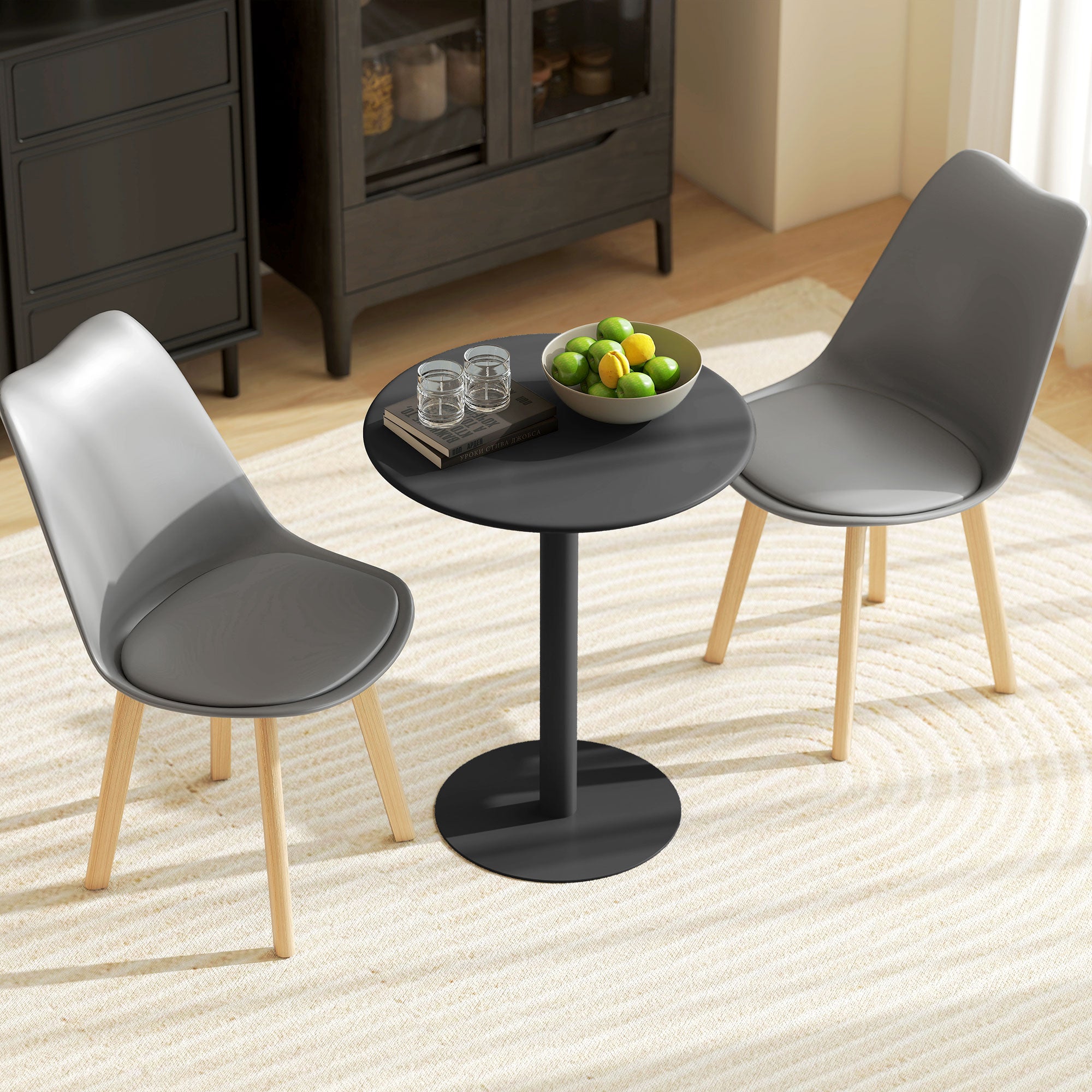 Dining Table, Round Kitchen Table for 2 Persons, Modern Dining Table for Living Room, Garden, Steel, Ø60 x 72 cm, Black