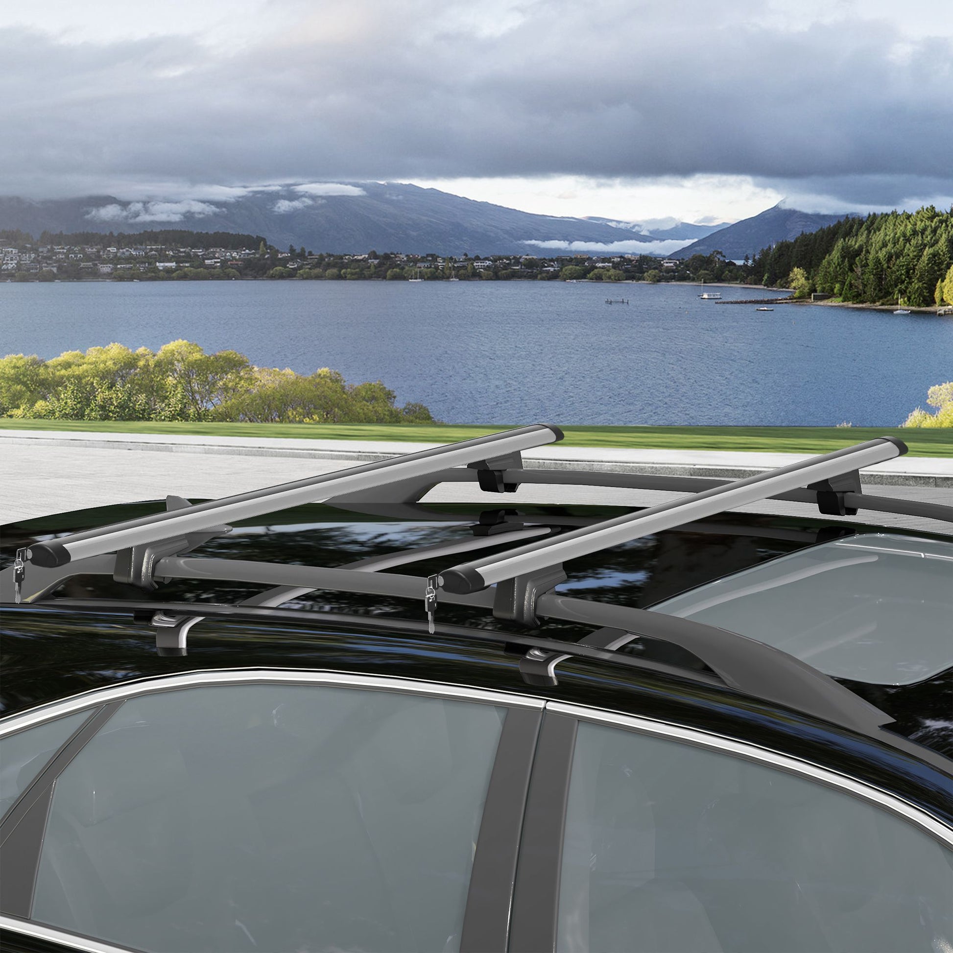 Universal Roof Bars for Vehicles Aluminum Roof Racks Car Automobile Universal Roof Rack with Lock 75 kg Load Capacity 123.5 cm Silver