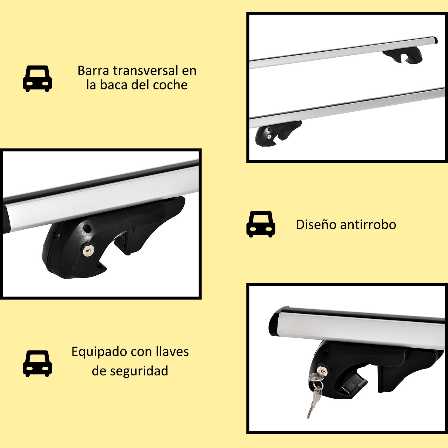 Universal Roof Bars for Vehicles Aluminum Roof Racks Car Automobile Universal Roof Rack with Lock 75 kg Load Capacity 123.5 cm Silver