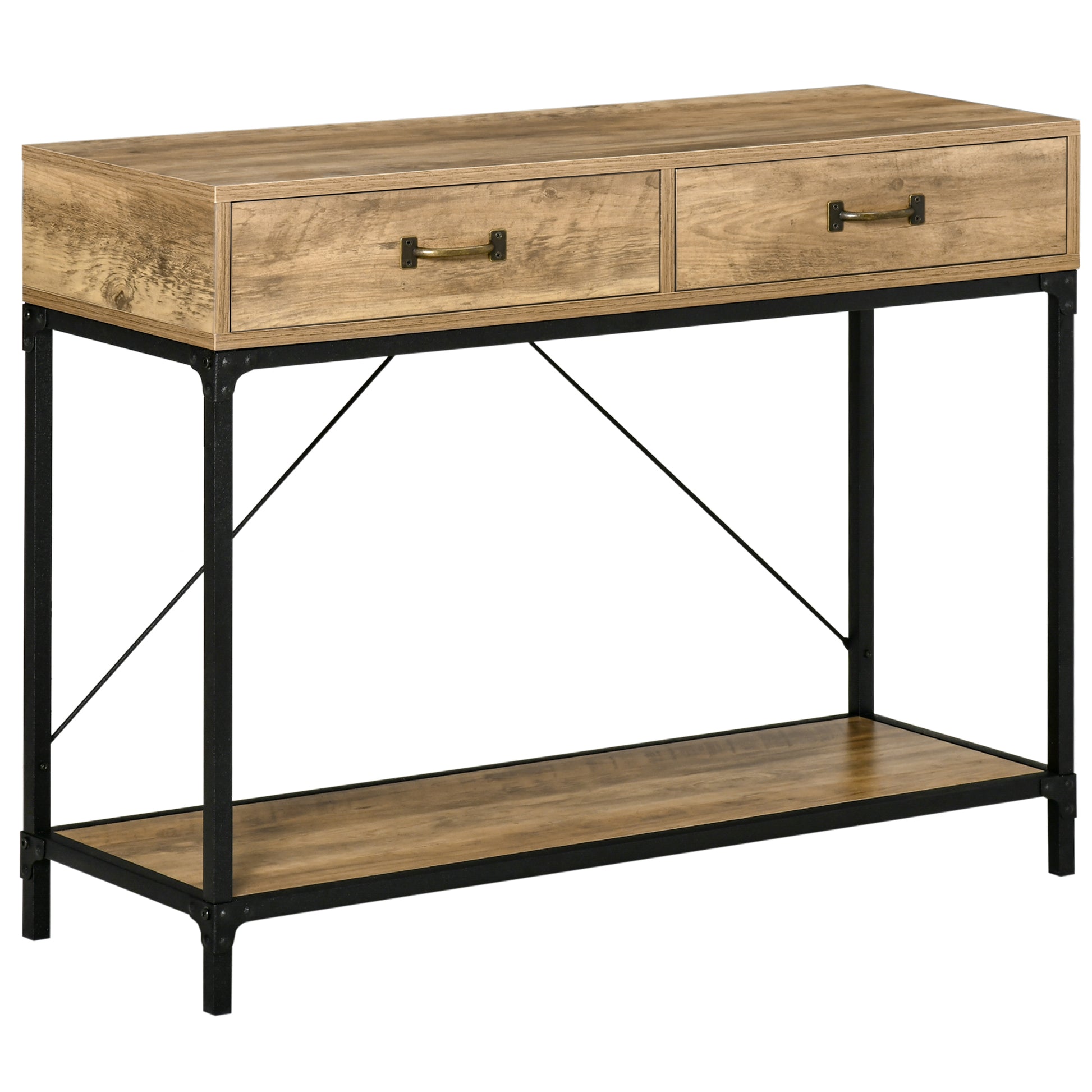 Console Table with Shelf and 2 Drawers, 100 x 35 x 76.5 cm Side Table Coffee Table Display Table for Small Space, Entryway, Hallway, Living Room Brown+Black