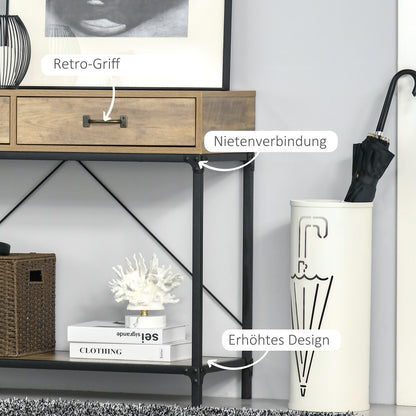 Console Table with Shelf and 2 Drawers, 100 x 35 x 76.5 cm Side Table Coffee Table Display Table for Small Space, Entryway, Hallway, Living Room Brown+Black