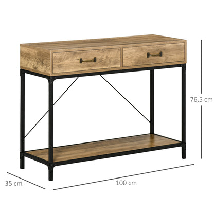 Console Table with Shelf and 2 Drawers, 100 x 35 x 76.5 cm Side Table Coffee Table Display Table for Small Space, Entryway, Hallway, Living Room Brown+Black