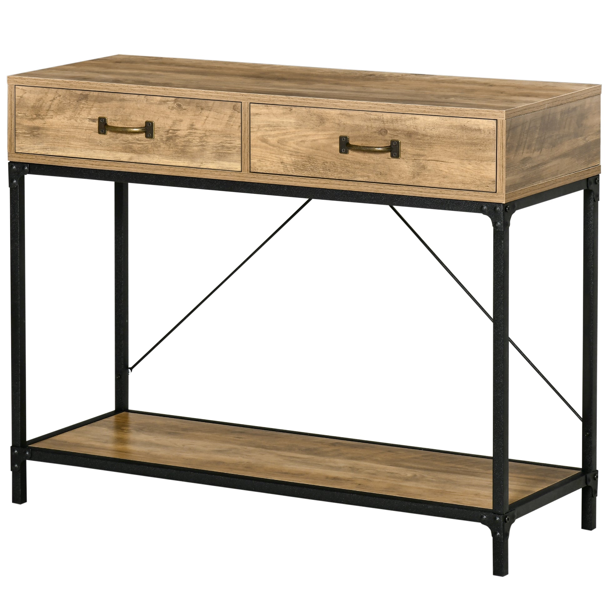 Console Table with Shelf and 2 Drawers, 100 x 35 x 76.5 cm Side Table Coffee Table Display Table for Small Space, Entryway, Hallway, Living Room Brown+Black