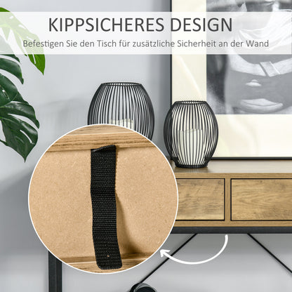 Console Table with Shelf and 2 Drawers, 100 x 35 x 76.5 cm Side Table Coffee Table Display Table for Small Space, Entryway, Hallway, Living Room Brown+Black