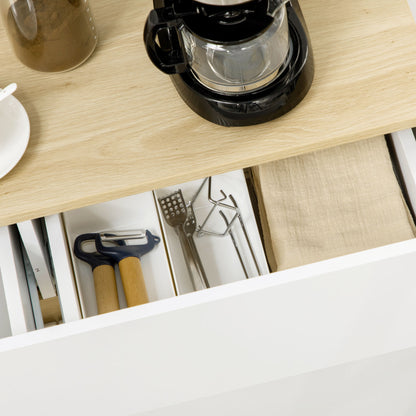 White Kitchen Sideboard with 2 Doors Drawer and 3 Open Shelves Storage Cabinet for Living Room Dining Room 110x29.5x82 cm