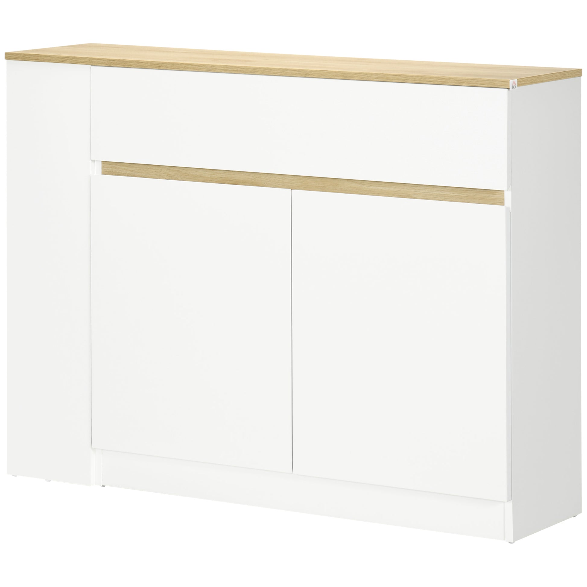 White Kitchen Sideboard with 2 Doors Drawer and 3 Open Shelves Storage Cabinet for Living Room Dining Room 110x29.5x82 cm