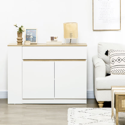 White Kitchen Sideboard with 2 Doors Drawer and 3 Open Shelves Storage Cabinet for Living Room Dining Room 110x29.5x82 cm
