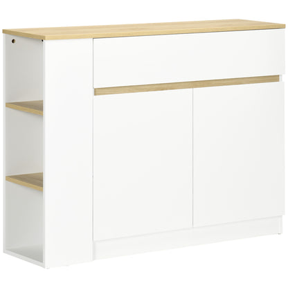 White Kitchen Sideboard with 2 Doors Drawer and 3 Open Shelves Storage Cabinet for Living Room Dining Room 110x29.5x82 cm