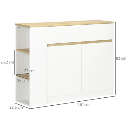 White Kitchen Sideboard with 2 Doors Drawer and 3 Open Shelves Storage Cabinet for Living Room Dining Room 110x29.5x82 cm