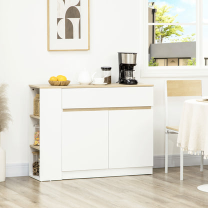 White Kitchen Sideboard with 2 Doors Drawer and 3 Open Shelves Storage Cabinet for Living Room Dining Room 110x29.5x82 cm