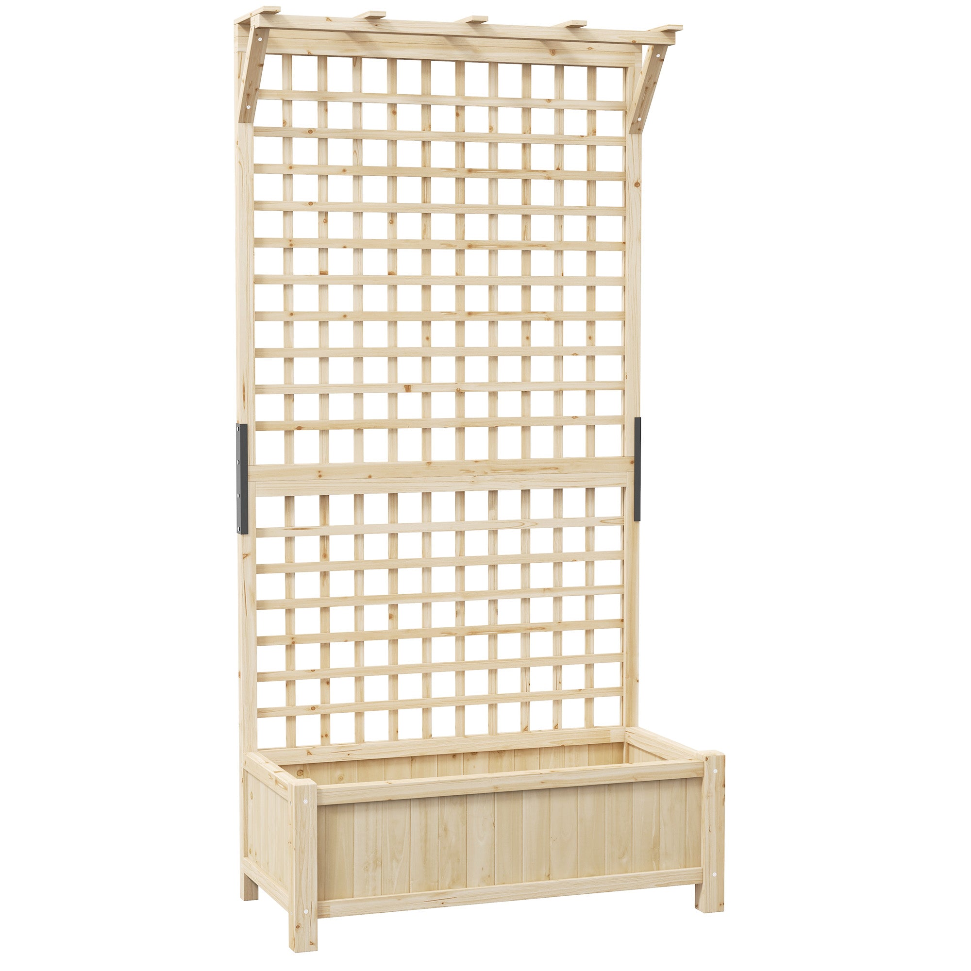 Raised Planter Box with Trellis & Roof, Wooden Garden Planter for Climbing Plants, 90 x 45 x 183 cm (35.4" x 17.7" x 72.0")