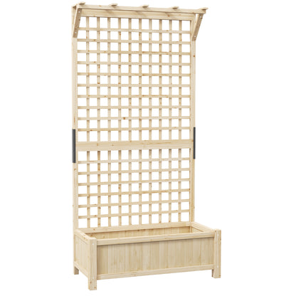 Raised Planter Box with Trellis & Roof, Wooden Garden Planter for Climbing Plants, 90 x 45 x 183 cm (35.4" x 17.7" x 72.0")