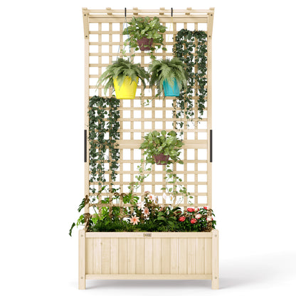 Raised Planter Box with Trellis & Roof, Wooden Garden Planter for Climbing Plants, 90 x 45 x 183 cm (35.4" x 17.7" x 72.0")