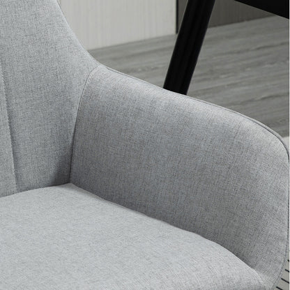 Set of 2 Dining Chairs Upholstered Chairs with Breathable Linen Cover Living Room Chair Armchair Kitchen Chair with Backrest Armrest Linen Light Grey 59.5 x 56.5 x 81 cm