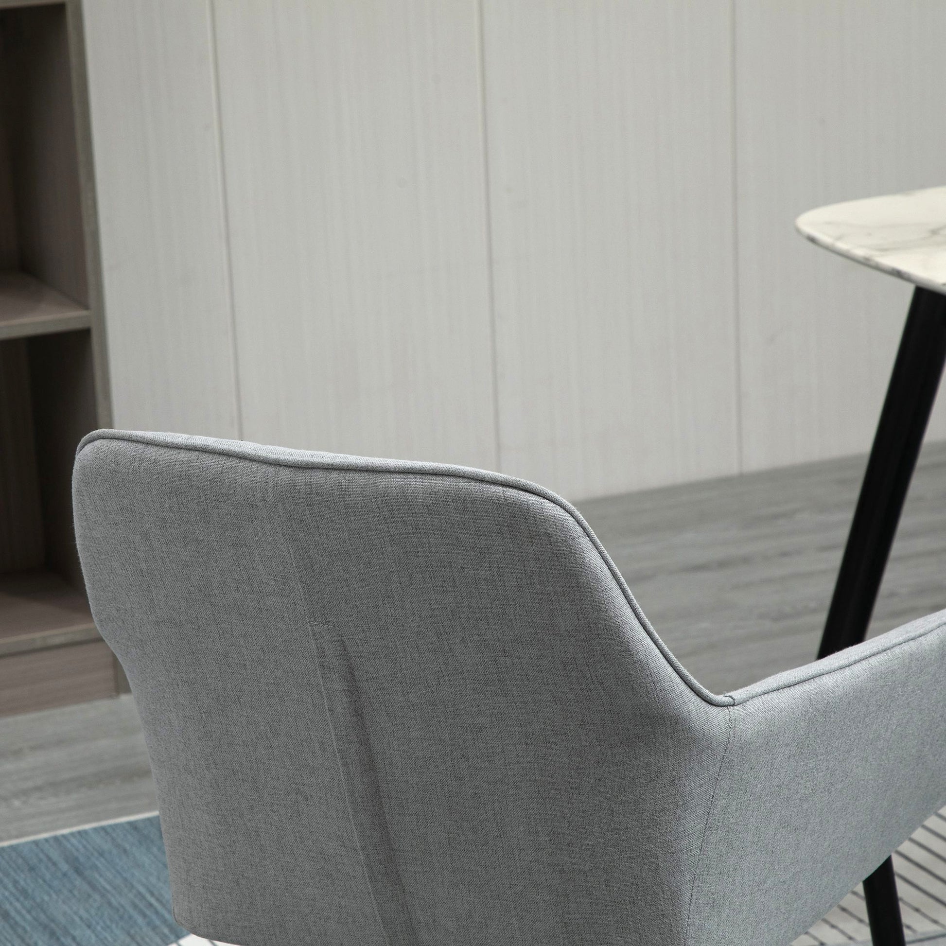 Set of 2 Dining Chairs Upholstered Chairs with Breathable Linen Cover Living Room Chair Armchair Kitchen Chair with Backrest Armrest Linen Light Grey 59.5 x 56.5 x 81 cm