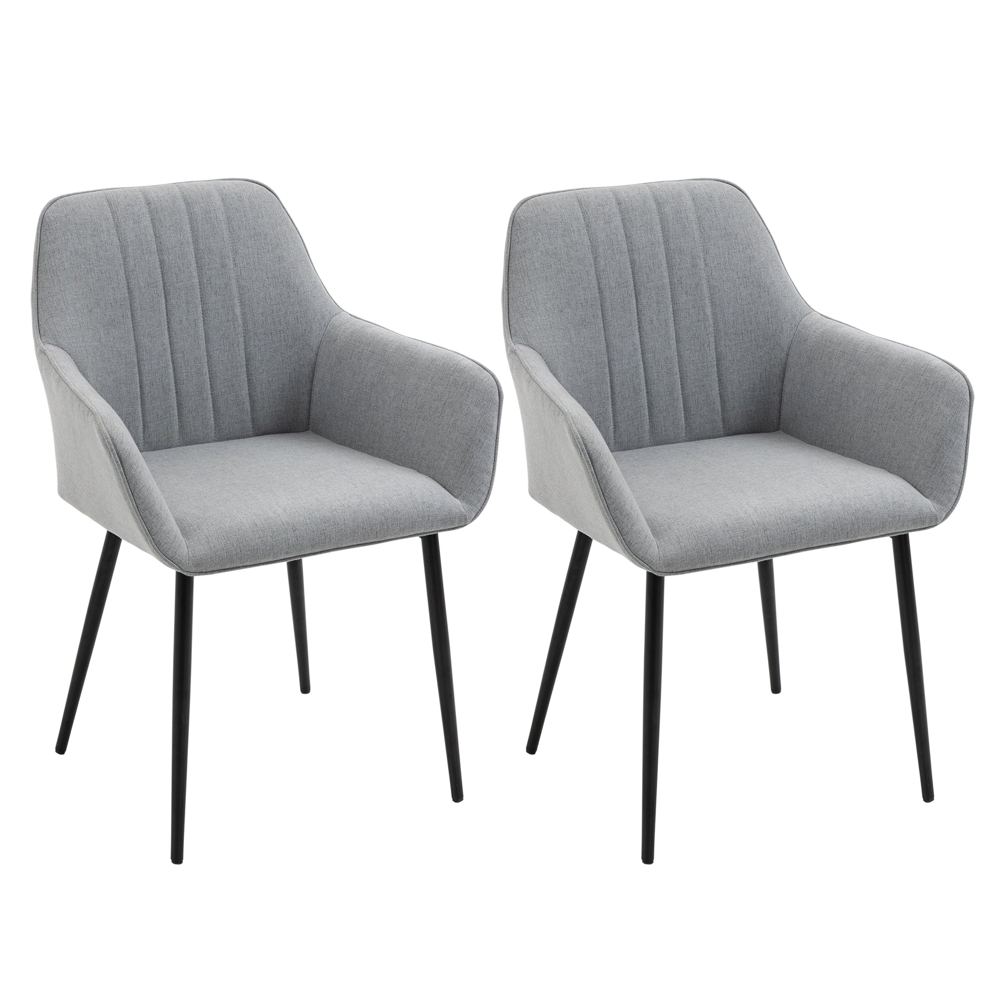 Set of 2 Dining Chairs Upholstered Chairs with Breathable Linen Cover Living Room Chair Armchair Kitchen Chair with Backrest Armrest Linen Light Grey 59.5 x 56.5 x 81 cm