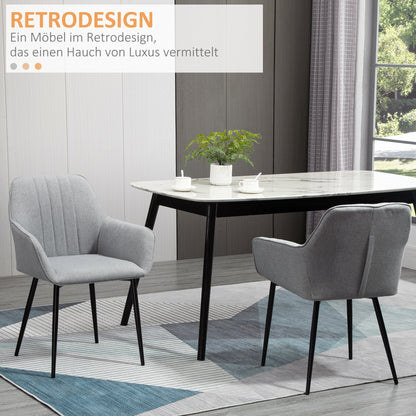 Set of 2 Dining Chairs Upholstered Chairs with Breathable Linen Cover Living Room Chair Armchair Kitchen Chair with Backrest Armrest Linen Light Grey 59.5 x 56.5 x 81 cm