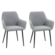 Set of 2 Dining Chairs Upholstered Chairs with Breathable Linen Cover Living Room Chair Armchair Kitchen Chair with Backrest Armrest Linen Light Grey 59.5 x 56.5 x 81 cm