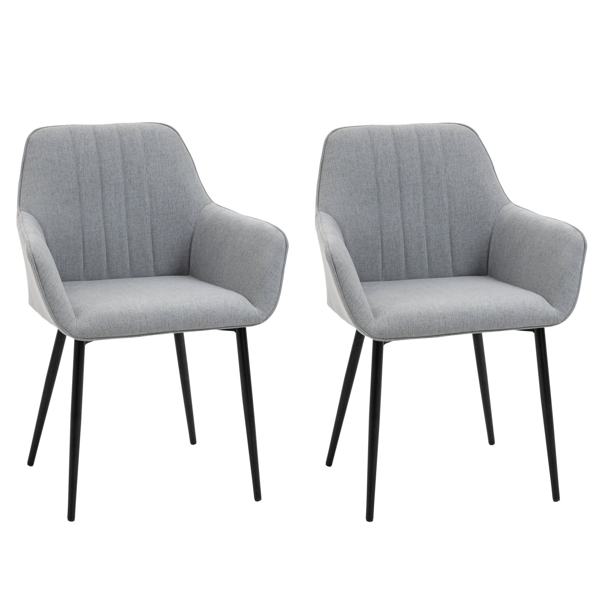 Set of 2 Dining Chairs Upholstered Chairs with Breathable Linen Cover Living Room Chair Armchair Kitchen Chair with Backrest Armrest Linen Light Grey 59.5 x 56.5 x 81 cm