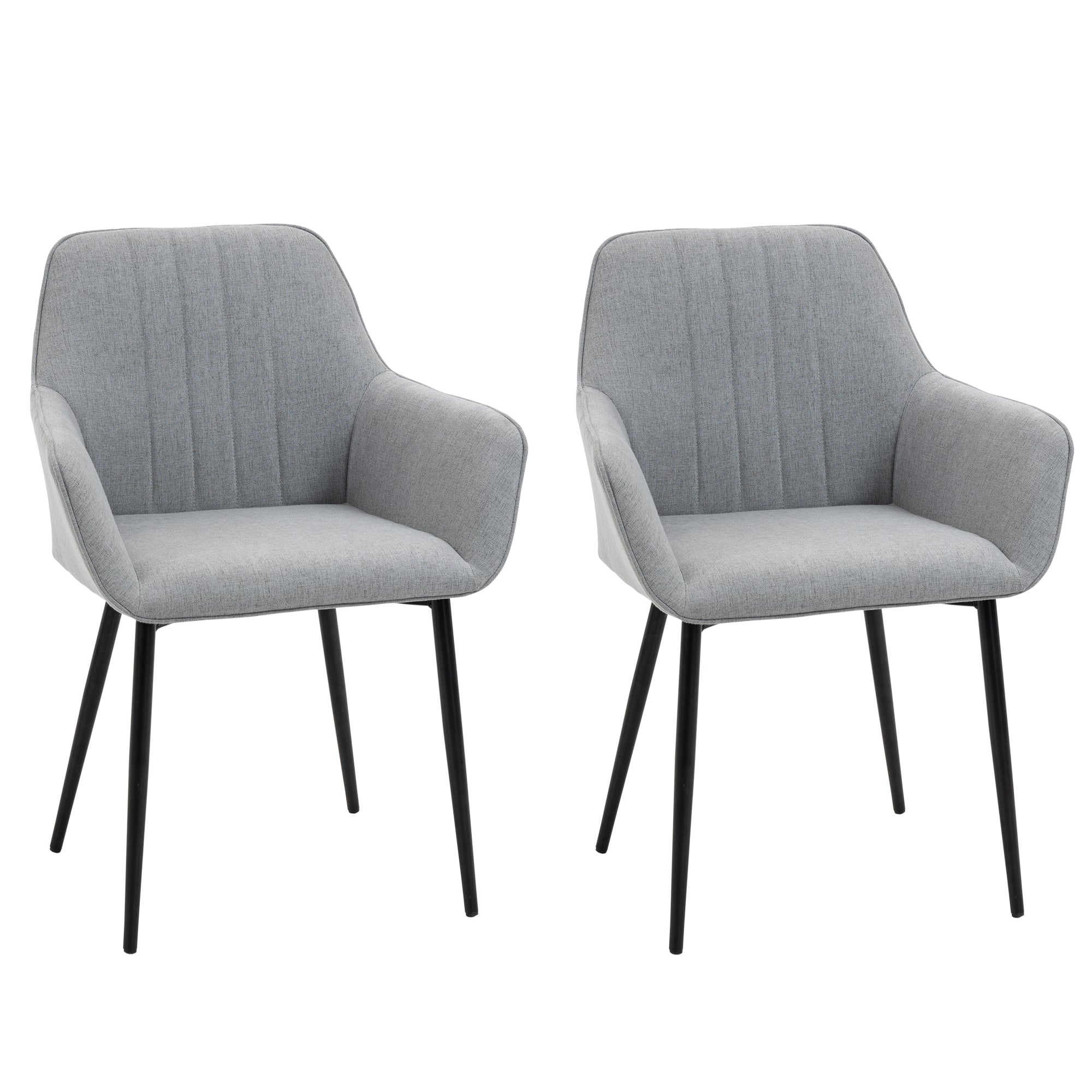 Set of 2 Dining Chairs Upholstered Chairs with Breathable Linen Cover Living Room Chair Armchair Kitchen Chair with Backrest Armrest Linen Light Grey 59.5 x 56.5 x 81 cm
