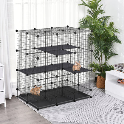 Modular rodent enclosure cage dim. L 111 x W 75 x H 119 cm 3 levels 4 doors black wire mesh