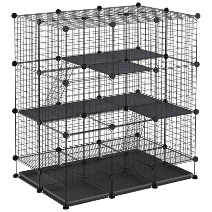 Modular rodent enclosure cage dim. L 111 x W 75 x H 119 cm 3 levels 4 doors black wire mesh