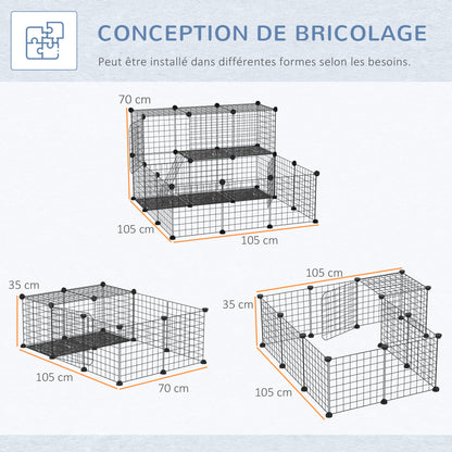 Modular rodent enclosure cage dim. L 111 x W 75 x H 119 cm 3 levels 4 doors black wire mesh