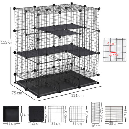 Modular rodent enclosure cage dim. L 111 x W 75 x H 119 cm 3 levels 4 doors black wire mesh