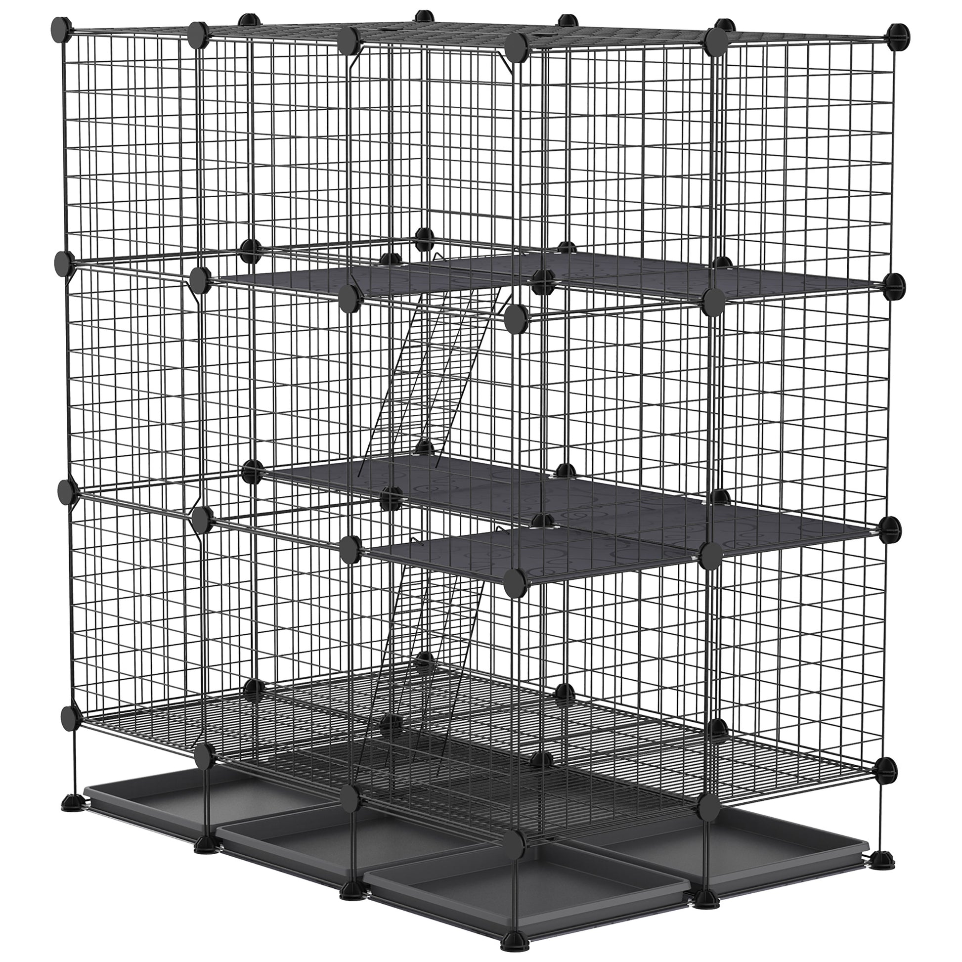 Modular rodent enclosure cage dim. L 111 x W 75 x H 119 cm 3 levels 4 doors black wire mesh