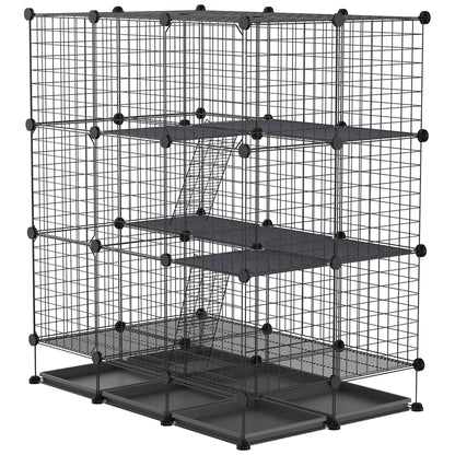 Modular rodent enclosure cage dim. L 111 x W 75 x H 119 cm 3 levels 4 doors black wire mesh