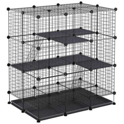 Modular rodent enclosure cage dim. L 111 x W 75 x H 119 cm 3 levels 4 doors black wire mesh