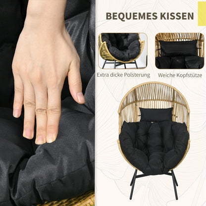 Rattan Chair, Rattan Wicker Chair with Thick Seat Cushion, Egg-shaped Garden Chair, 120 kg Load Capacity, for Patio, Garden, Sand