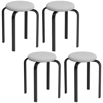 4-Pack Round Dining Stools, Gray Linen-Look Upholstery with Steel Legs – Stackable Kitchen & Living Room Stools