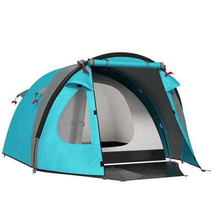 2-4 Person Camping Tent, Waterproof Family Dome Tent, with Windows, Pocket, Carrying Bag and Hook, for Picnics, Hiking, Trekking, Camping, Sky Blue