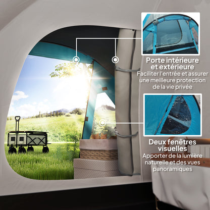 2-4 Person Camping Tent, Waterproof Family Dome Tent, with Windows, Pocket, Carrying Bag and Hook, for Picnics, Hiking, Trekking, Camping, Sky Blue