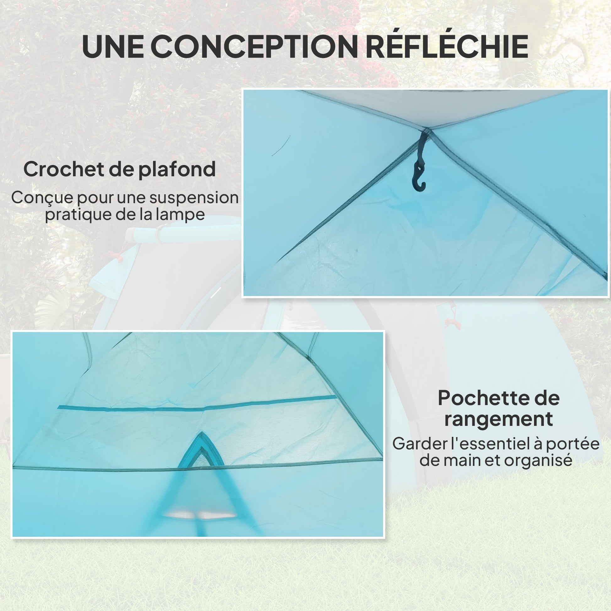 2-4 Person Camping Tent, Waterproof Family Dome Tent, with Windows, Pocket, Carrying Bag and Hook, for Picnics, Hiking, Trekking, Camping, Sky Blue
