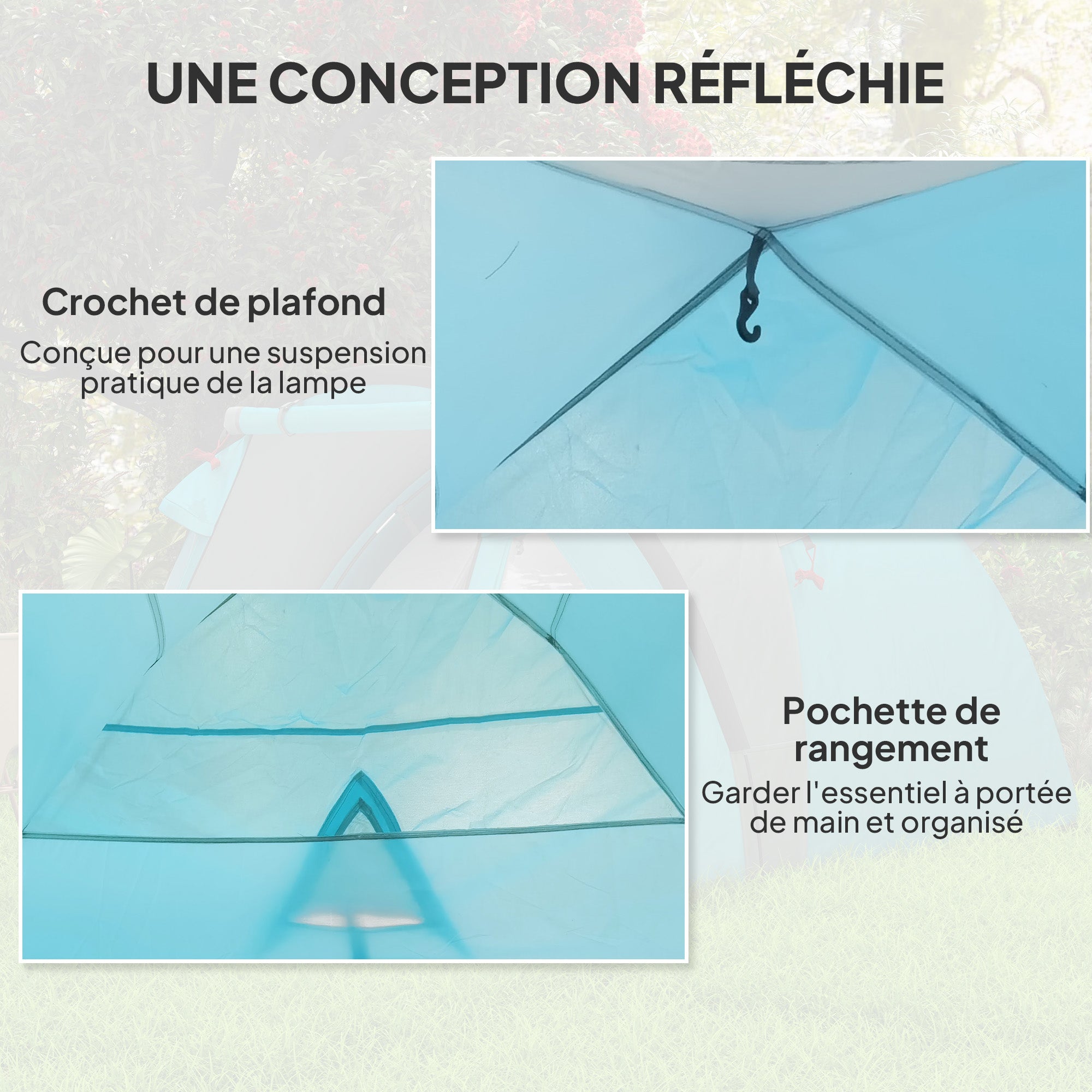 2-4 Person Camping Tent, Waterproof Family Dome Tent, with Windows, Pocket, Carrying Bag and Hook, for Picnics, Hiking, Trekking, Camping, Sky Blue