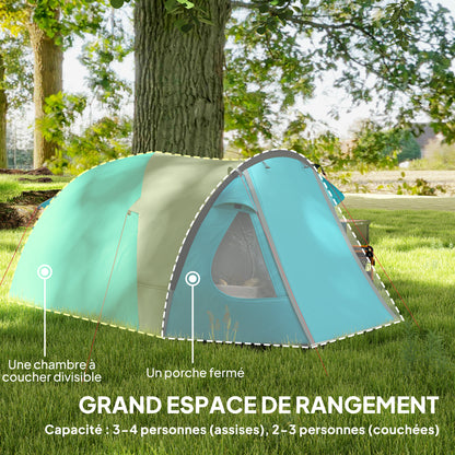 2-4 Person Camping Tent, Waterproof Family Dome Tent, with Windows, Pocket, Carrying Bag and Hook, for Picnics, Hiking, Trekking, Camping, Sky Blue