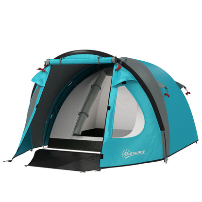 2-4 Person Camping Tent, Waterproof Family Dome Tent, with Windows, Pocket, Carrying Bag and Hook, for Picnics, Hiking, Trekking, Camping, Sky Blue