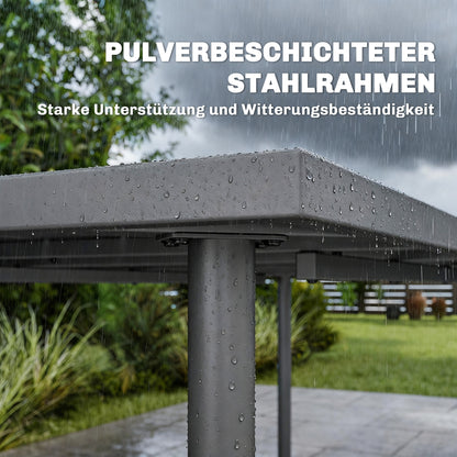 Outdoor Dining Table 65 x 31.5 in for 6 — Slatted Metal Top, Powder-Coated Steel Frame, Weather-Resistant (Dark Gray)